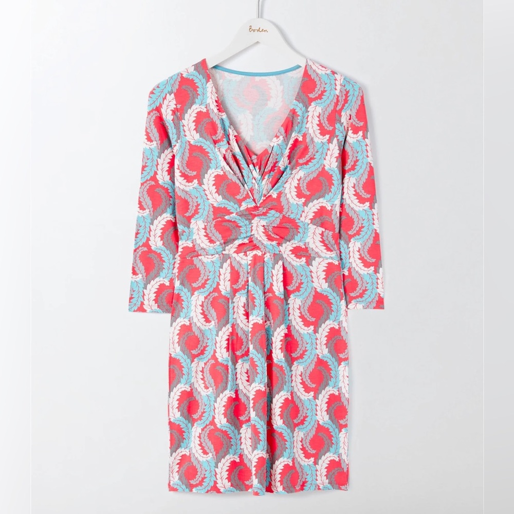 Boden Marion Jersey tunic dress blue and coral red 4 small